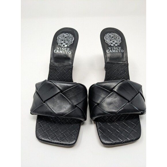 Vince Camuto Brelanie Woven Black Leather Heel Sandal Square Toe 6.5 M NWOB $99 - Picture 3 of 7